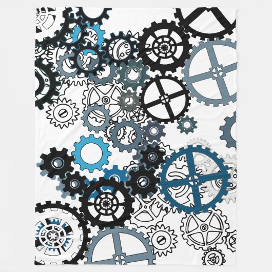 ブルーグレイ白ギアスチームパンクボーイズデコール フリースブランケット (正面)
