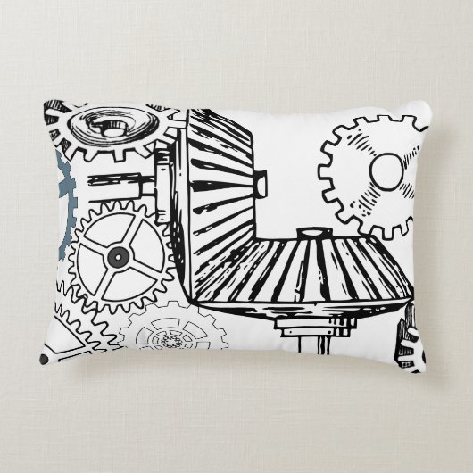 ブルーグレイ白ギアステームパンクボーイズデコールフリース アクセントクッション (裏面)