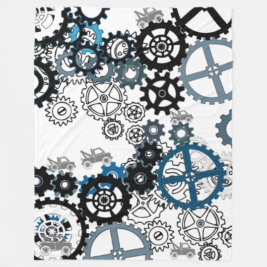 ブルーグレイ白ギアステームパンクボーイズデコールフリース フリースブランケット (正面)