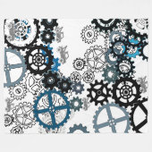 ブルーグレイ白ギアステームパンクボーイズデコールフリース フリースブランケット (正面(横))