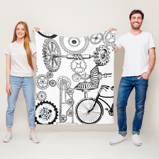 ブルーグレイ白ギアステームパンクボーイズデコールフリース フリースブランケット (インサイチュ)