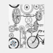 ブルーグレイ白ギアステームパンクボーイズデコールフリース フリースブランケット (正面)