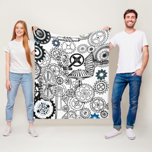 ブルーグレイ白ギアステームパンクボーイズデコールフリース フリースブランケット (インサイチュ)