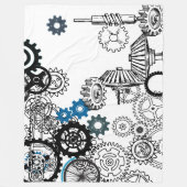 ブルーグレイ白ギアステームパンクボーイズデコールフリース フリースブランケット (正面)