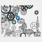 ブルーグレイ白ギアステームパンクボーイズデコールフリース フリースブランケット (正面(横))