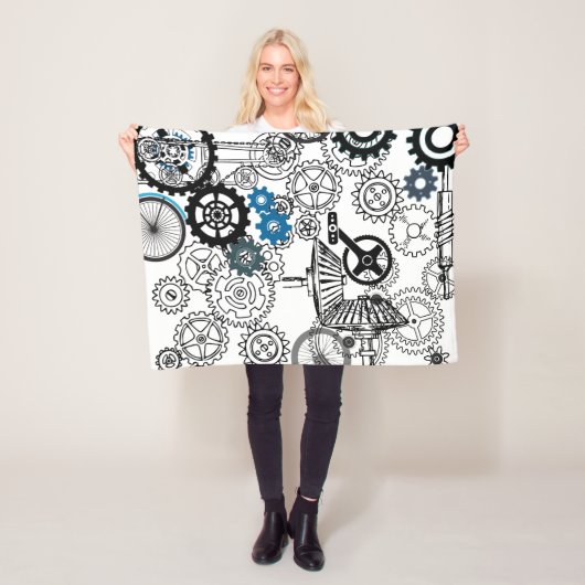 ブルーグレイ白ギアステームパンクボーイズデコールフリース フリースブランケット (インサイチュ)