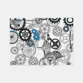 ブルーグレイ白ギアステームパンクボーイズデコールフリース フリースブランケット (正面(横))