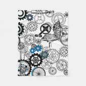 ブルーグレイ白ギアステームパンクボーイズデコールフリース フリースブランケット (正面)