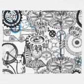 ブルーグレイ白ギアステームパンクボーイズデコールフリース フリースブランケット (正面(横))