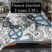 ブルーグレイ白ギアステームパンクボーイズデコールフリース フリースブランケット