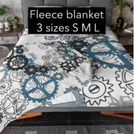 ブルーグレイ白ギアステームパンクボーイズデコールフリース フリースブランケット