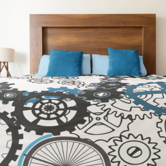 ブルーグレイ白ギアステームパンクボーイズデコールフリース フリースブランケット