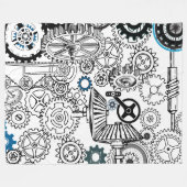 ブルーグレイ白ギアステームパンクボーイズデコールフリース フリースブランケット (正面(横))