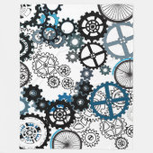 ブルーグレイ白ギアステームパンクボーイズデコールフリース フリースブランケット (正面)