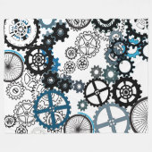 ブルーグレイ白ギアステームパンクボーイズデコールフリース フリースブランケット (正面(横))