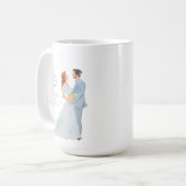 ブルーグレイ結婚のカップルのパーソナライズされたマグカップw-Date コーヒーマグカップ (正面左)
