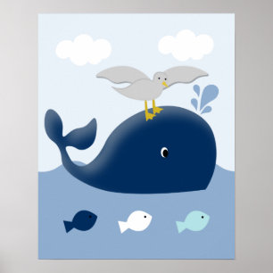 ブルーグレイ航海のクジラ子供部屋アートプリント ポスター