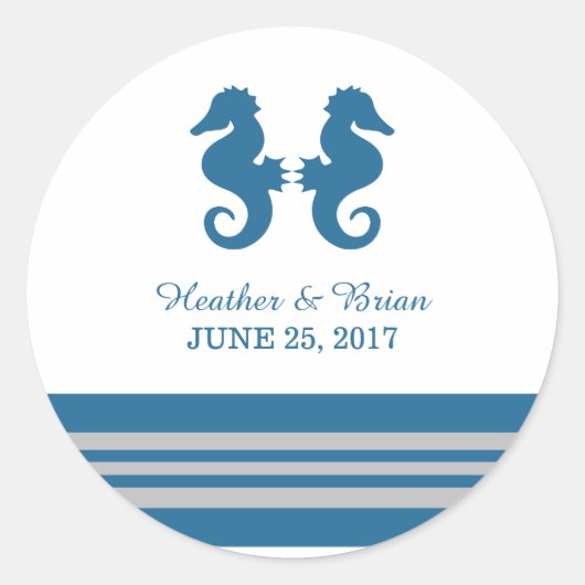 ブルーグレイ航海のシーホース結婚式用シール ラウンドシール (正面)