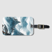 ブルーグレイ芸術的山の絵画シノワセ ラゲッジタグ (正面横)