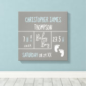 ブルーグレモダンー男の赤ちゃん誕生のお知らせ キャンバスプリント (インサイチュ (ウッドフロア))