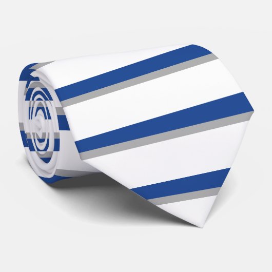 ブルーグレーそして白く横ストライプのなタイ ネクタイ (ロール)