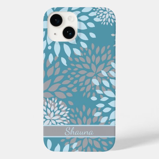 ブルーグレーとティール(緑がかった色)モダン抽象芸術フローラルパターン Case-Mate iPhoneケース (裏面)