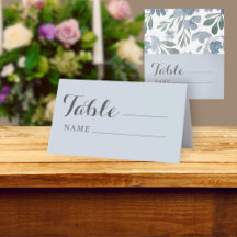 ブルーグレーとフラワーのラスティックな結婚式の席札