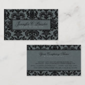 ブルーグレーとブラックのヴィンテージエレガントフローラダマスク 名刺 (正面/裏面)