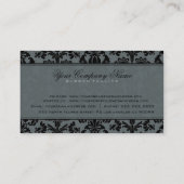ブルーグレーとブラックのヴィンテージエレガントフローラダマスク 名刺 (裏面)