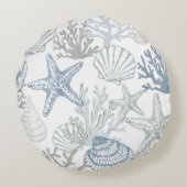 ブルーグレーとベージュのビーチイスタフィッシュシーシェル ラウンドクッション (裏面)