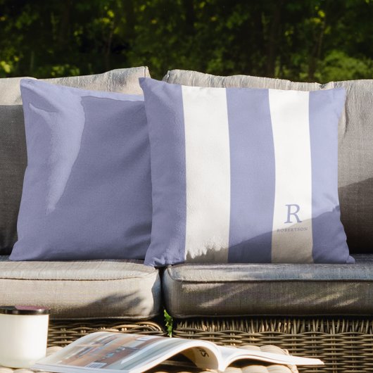 ブルーグレーと白のストライプモノグラム名屋外 クッション