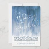 ブルーグレーのアートの再結婚計画日 招待状 (正面)