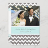 ブルーグレーのシェブロンの写真の駆け落ちの発表 案内状 (正面/裏面)