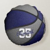 ブルーグレーのスクールカラー女の子バスケットボールルーム ラウンドクッション (裏面)