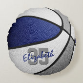 ブルーグレーのスクールカラー女の子バスケットボールルーム ラウンドクッション (正面)