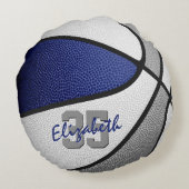 ブルーグレーのスクールカラー女の子バスケットボールルーム ラウンドクッション (裏面)