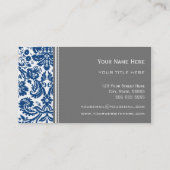 ブルーグレーのダマスク織の花の名刺 名刺 (裏面)