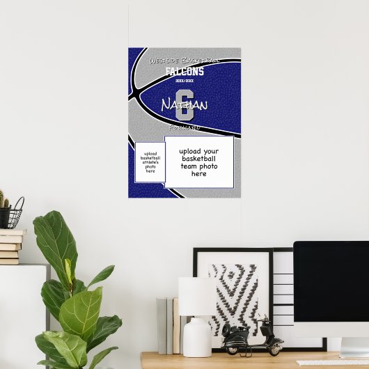 ブルーグレーのチームカラーバスケットチームフォト ポスター (ホームオフィス)