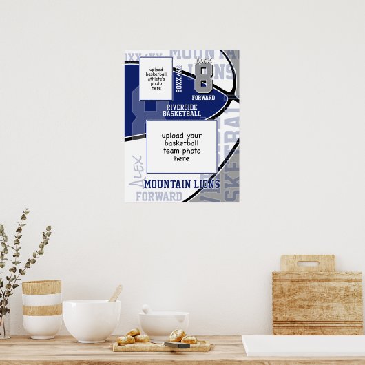 ブルーグレーのチームカラーバスケットチームフォト ポスター (キッチン)