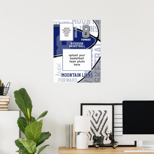 ブルーグレーのチームカラーバスケットチームフォト ポスター (ホームオフィス)