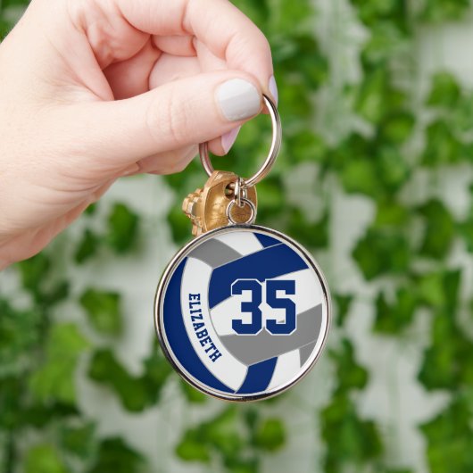 ブルーグレーのチームカラーパーソナライズされたバレーボール キーホルダー (手)