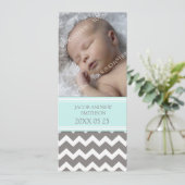 ブルーグレーのテンプレートの新生児の誕生の発表 案内状 (スタンド正面)