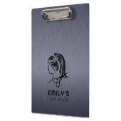 ブルーグレーのメタリックテクスチャヘアのサロンロゴ クリップボード (左)