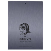 ブルーグレーのメタリックテクスチャヘアのサロンロゴ クリップボード (裏面)