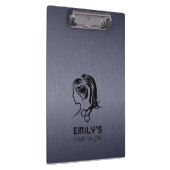 ブルーグレーのメタリックテクスチャヘアのサロンロゴ クリップボード (右)