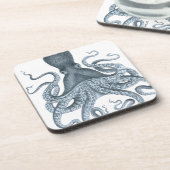 ブルーグレーのヴィンテージのタコのイラストレーション コースター (左側)