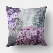 ブルーグレーのヴィンテージの花のアジサイの花模様 クッション (裏面)