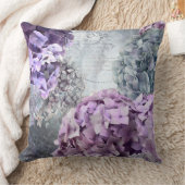 ブルーグレーのヴィンテージの花のアジサイの花模様 クッション (ブランケット)