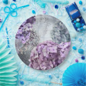 ブルーグレーのヴィンテージの花のアジサイの花模様 ペーパープレート (パーティー)