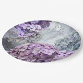 ブルーグレーのヴィンテージの花のアジサイの花模様 ペーパープレート (アングル)